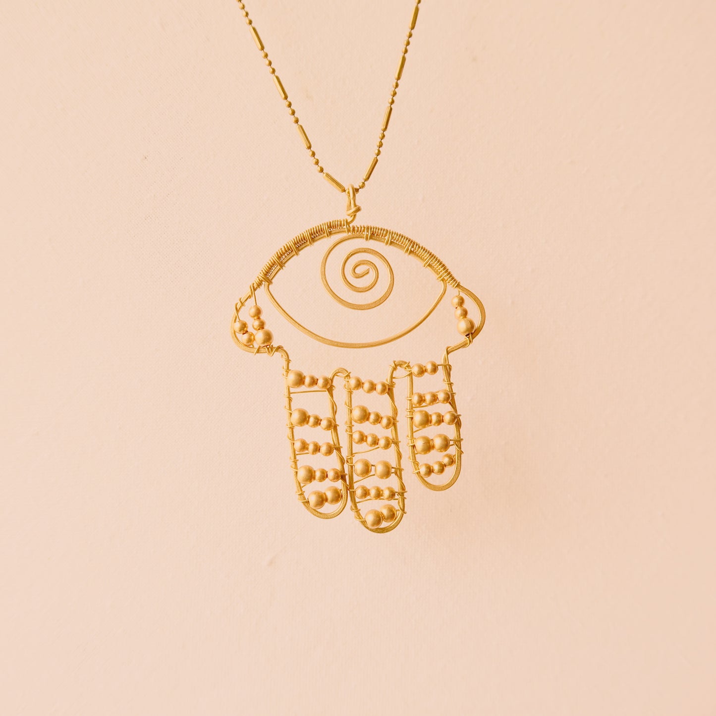 Brass Bead Humsa Necklace