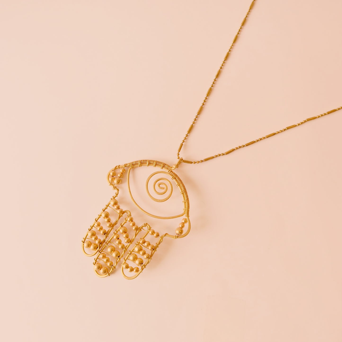 Brass Bead Humsa Necklace