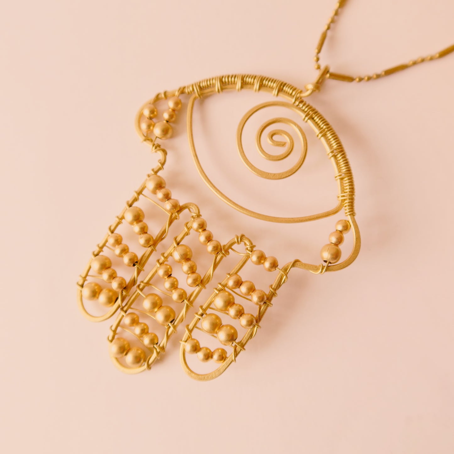 Brass Bead Humsa Necklace