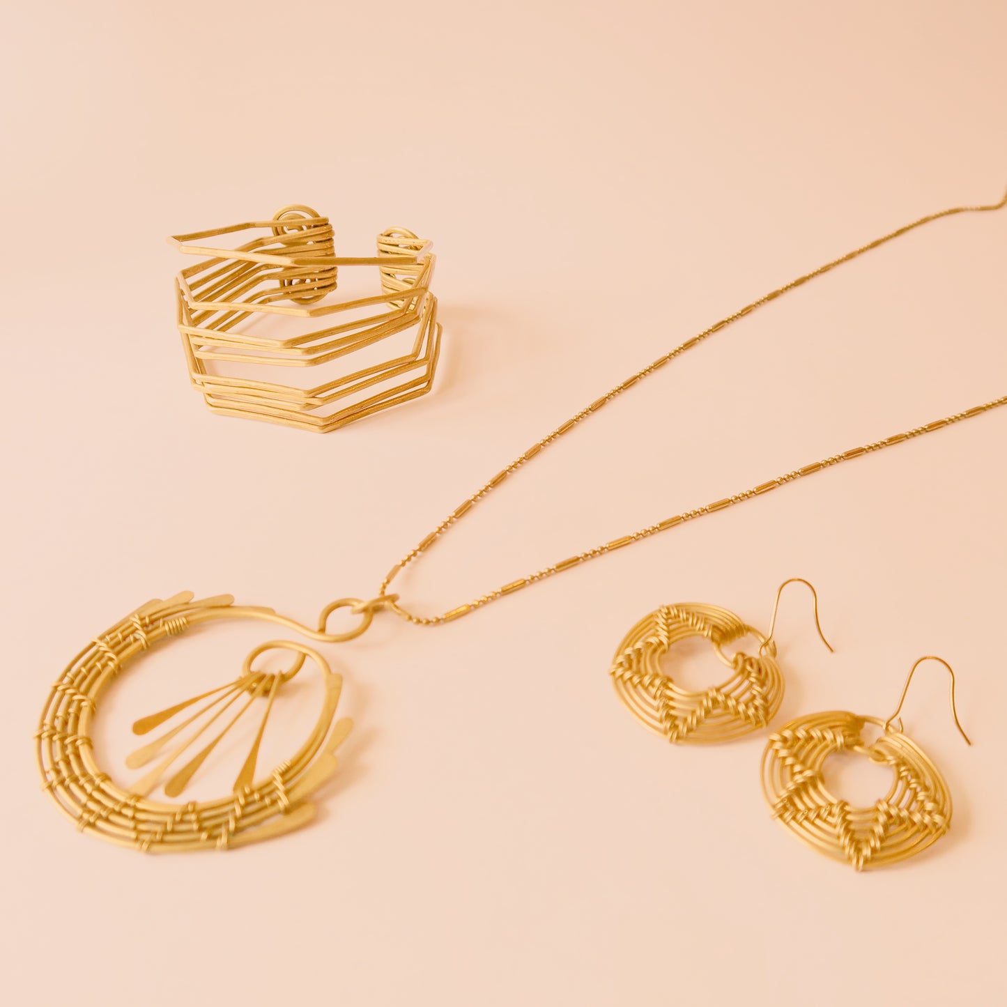 Brass Full Moon Waterfall Necklace