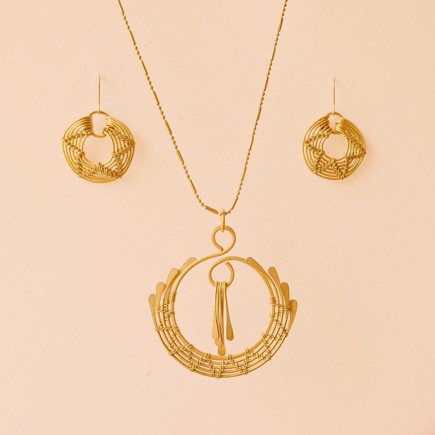 Brass Full Moon Waterfall Necklace