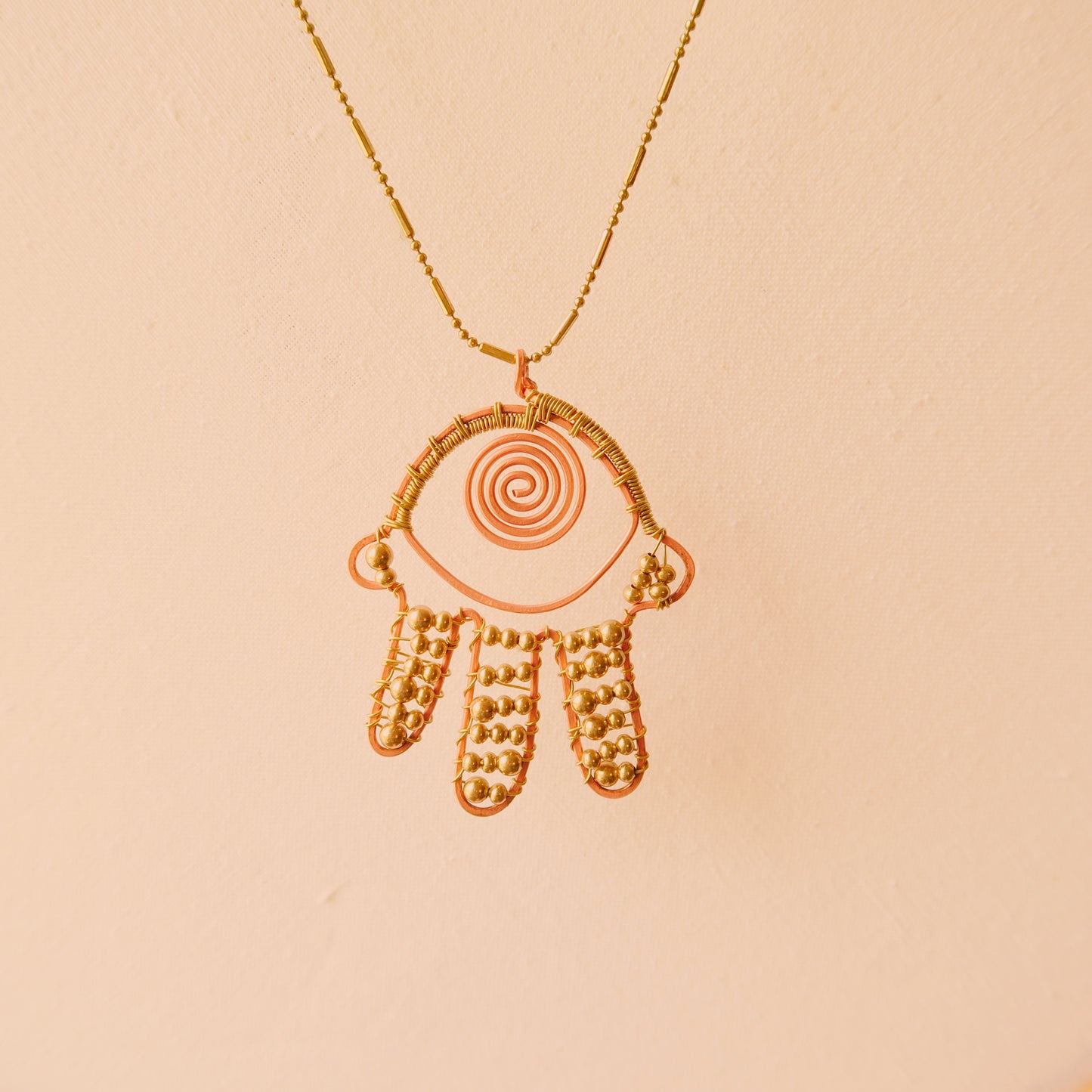 Copper Bead Hamsa Necklace