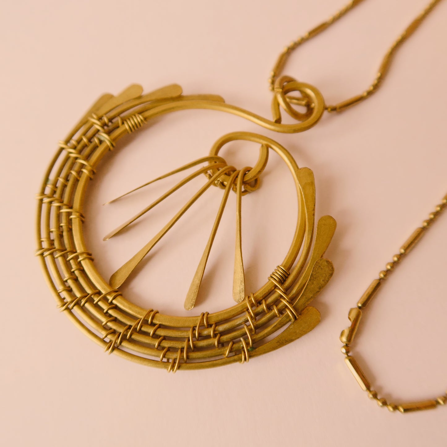 Brass Full Moon Waterfall Necklace