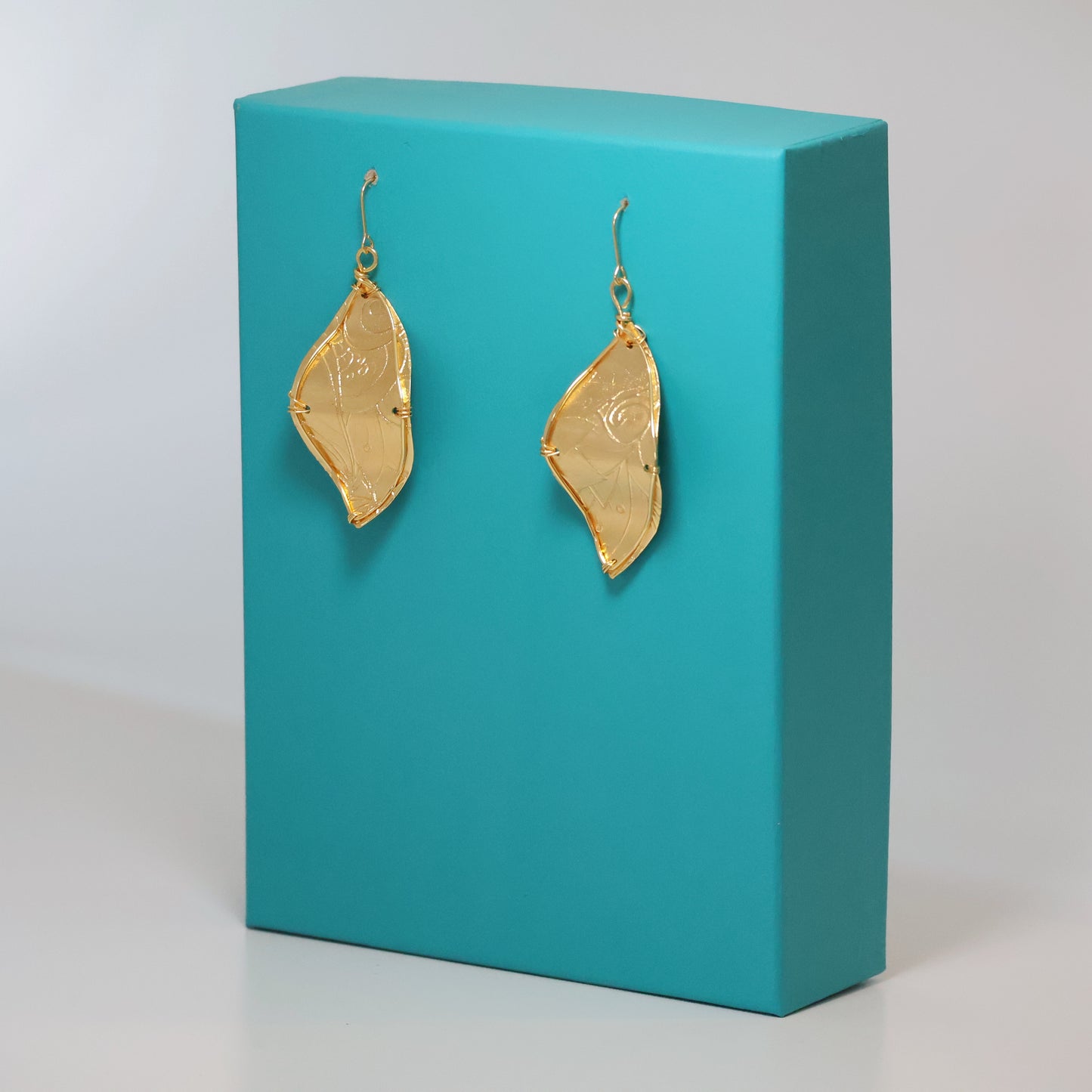 Gold Embossed Leaf Earrings