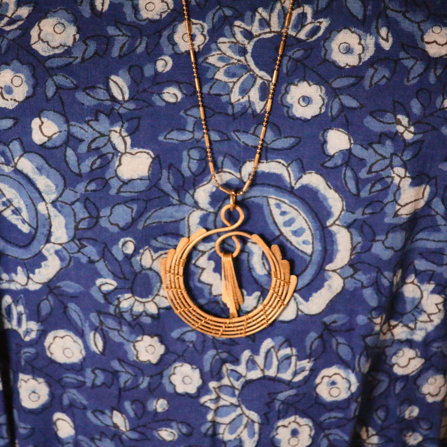 Brass Full Moon Waterfall Necklace