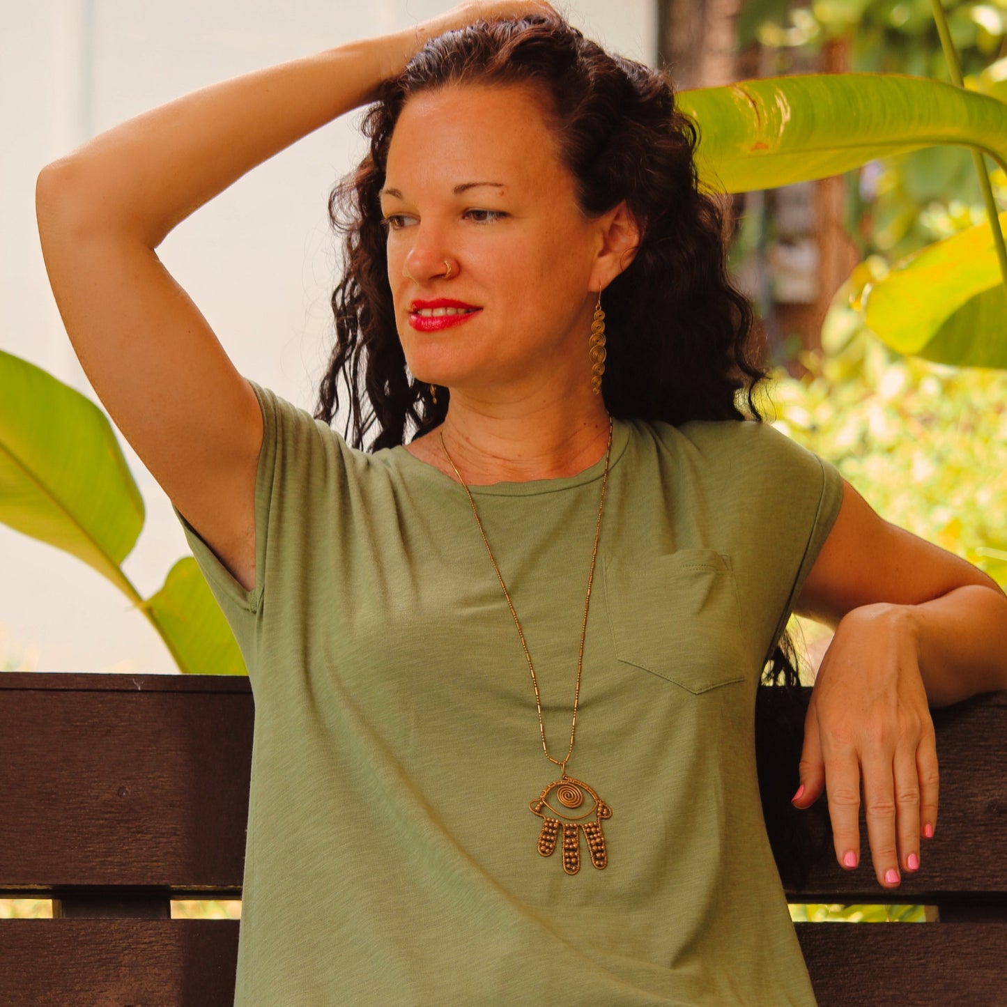 Copper Bead Hamsa Necklace