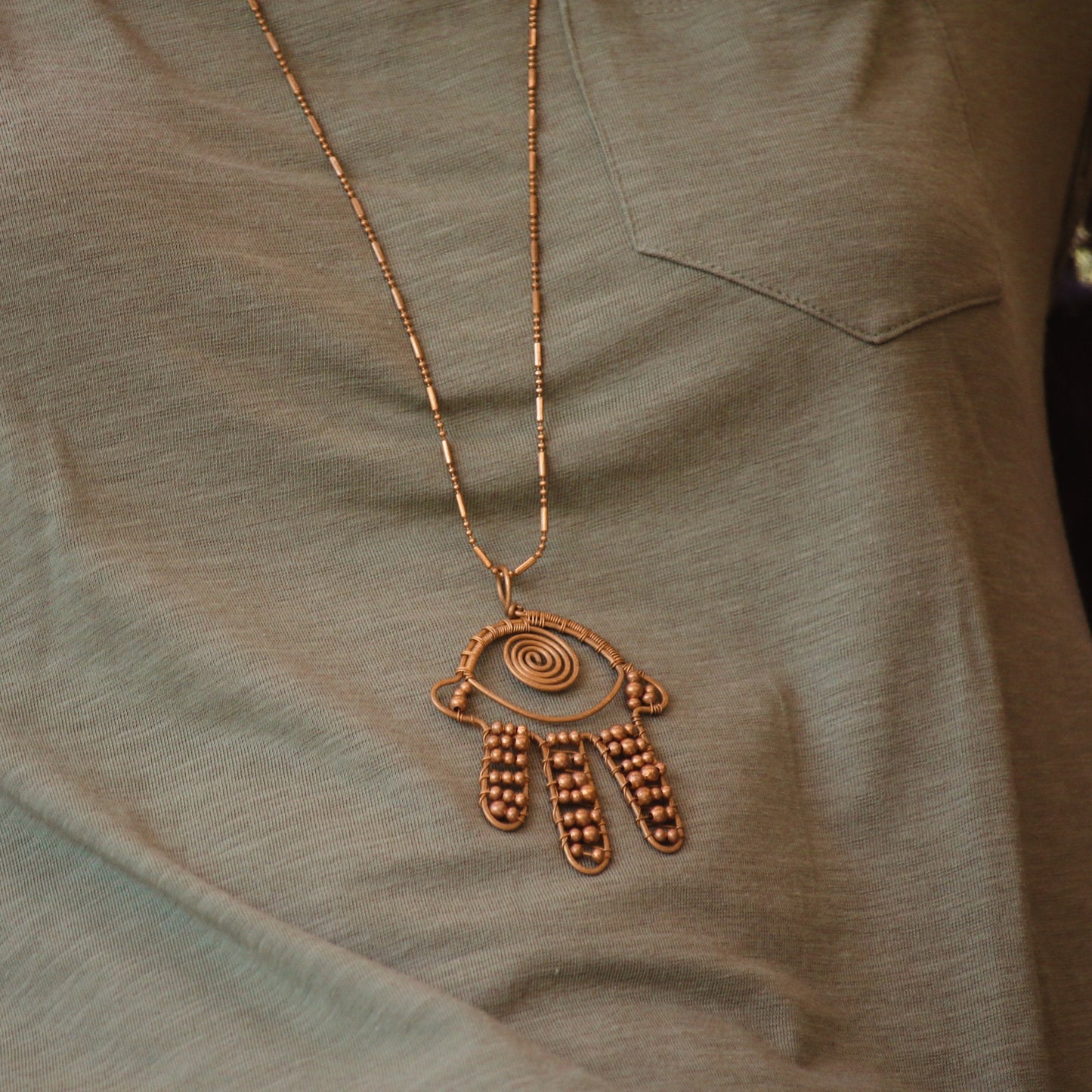 Copper Bead Hamsa Necklace