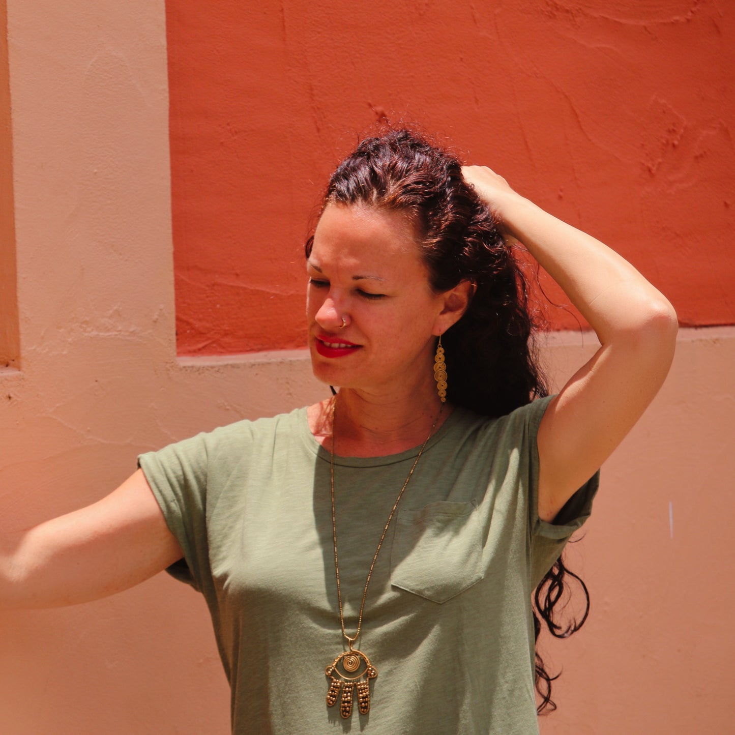 Copper Bead Hamsa Necklace