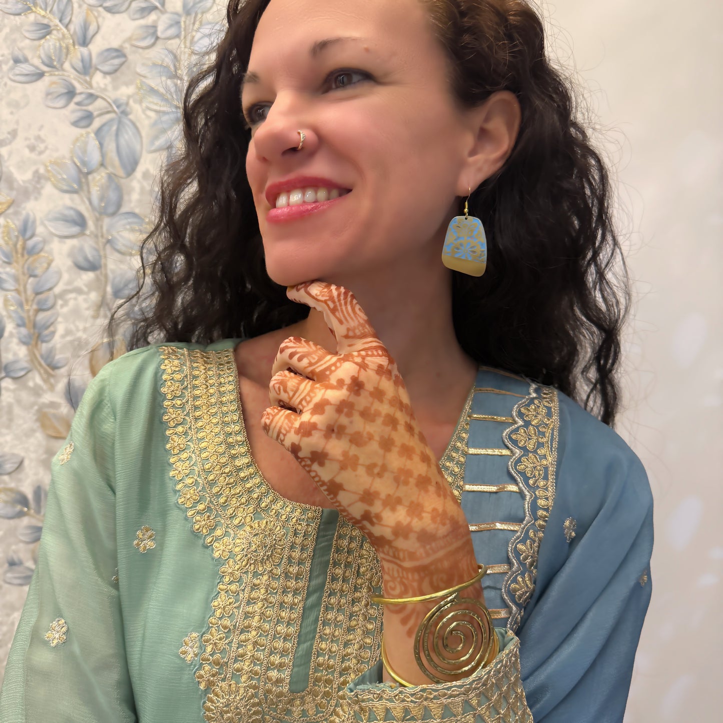 Turquoise Flower Patina Earrings