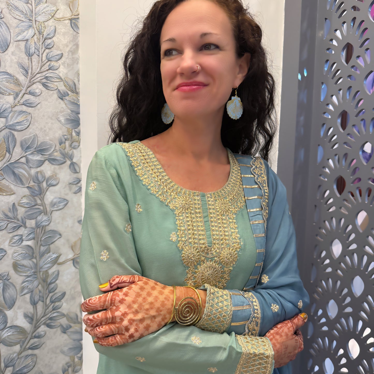 Blue Shell Patina Earrings