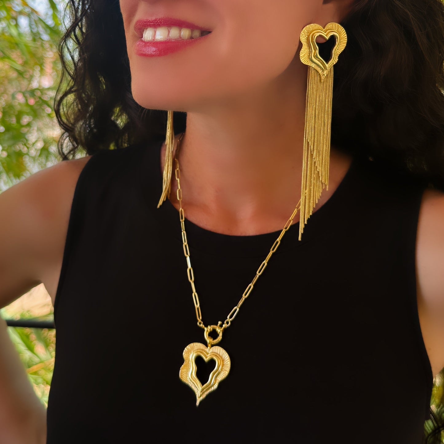 Brilliant Hearts Tassel Earrings