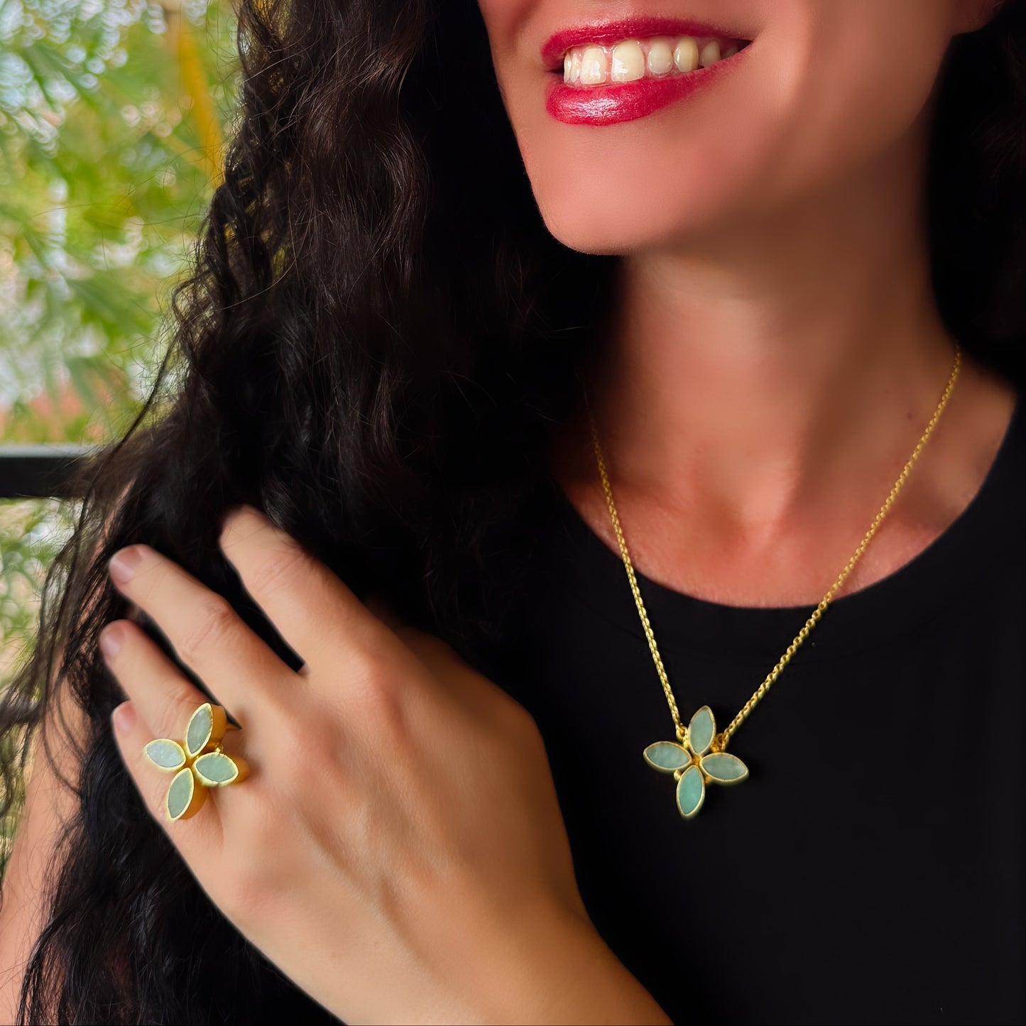 Amazonite Flower Ring