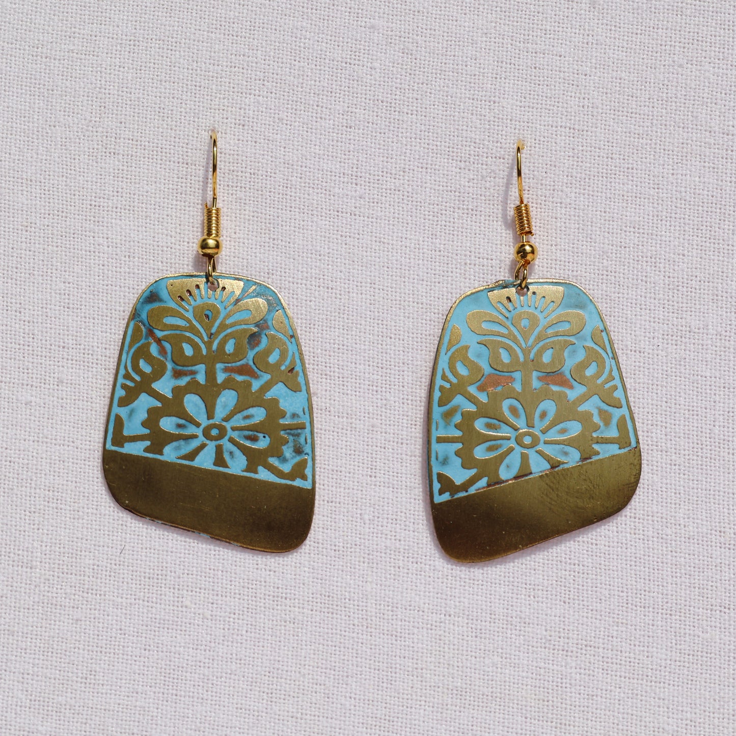 Turquoise Flower Patina Earrings