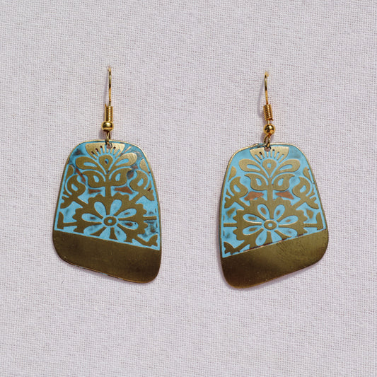 Turquoise Flower Patina Earrings