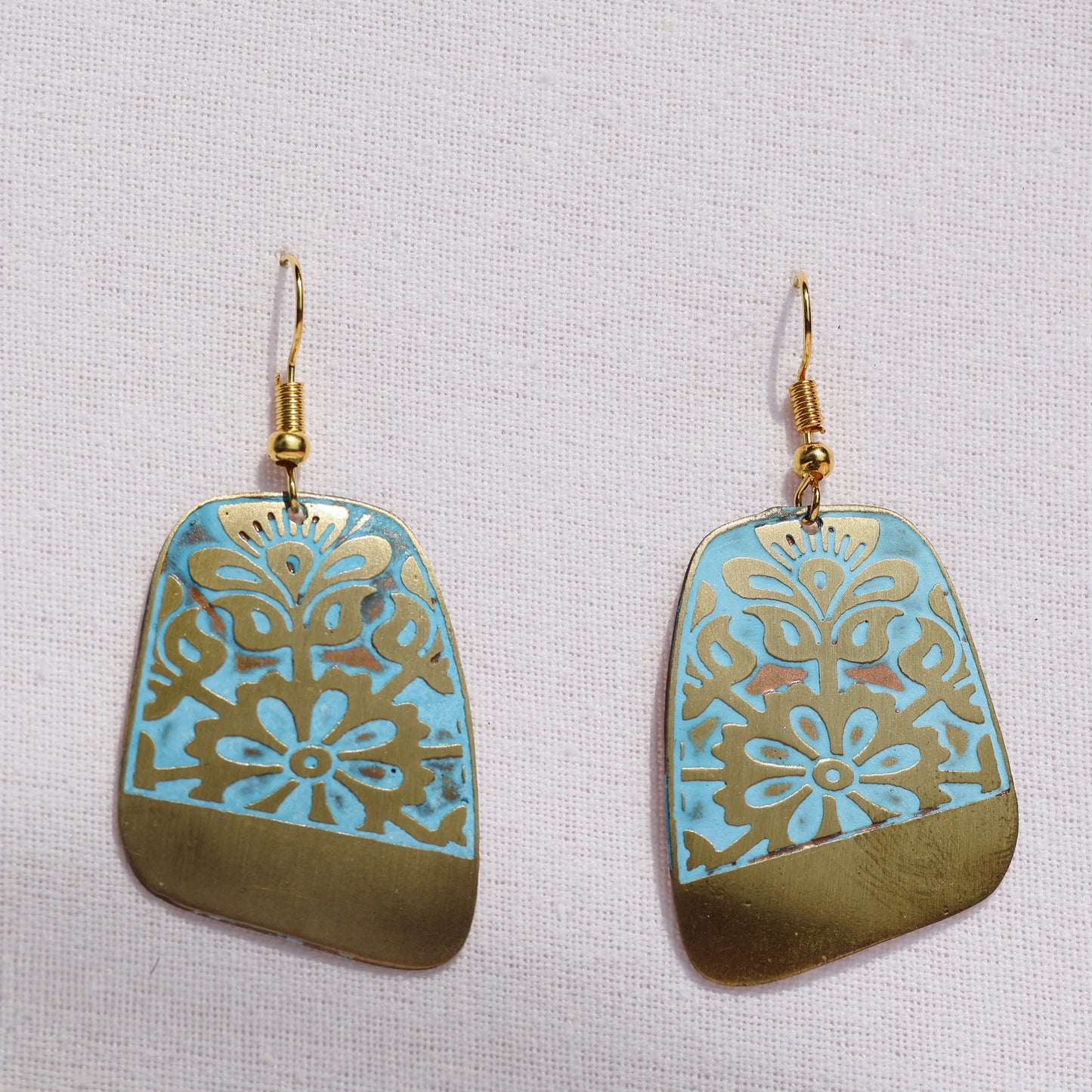Turquoise Flower Patina Earrings
