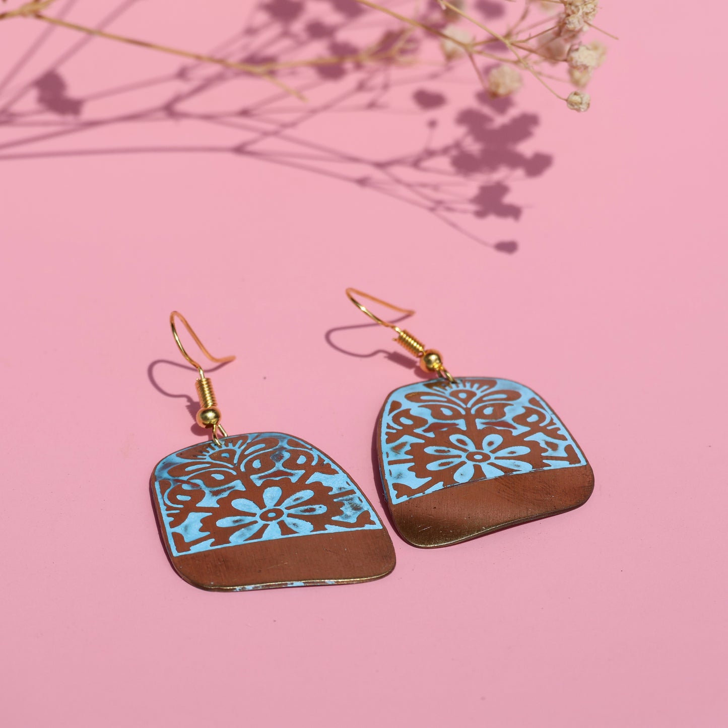Turquoise Flower Patina Earrings