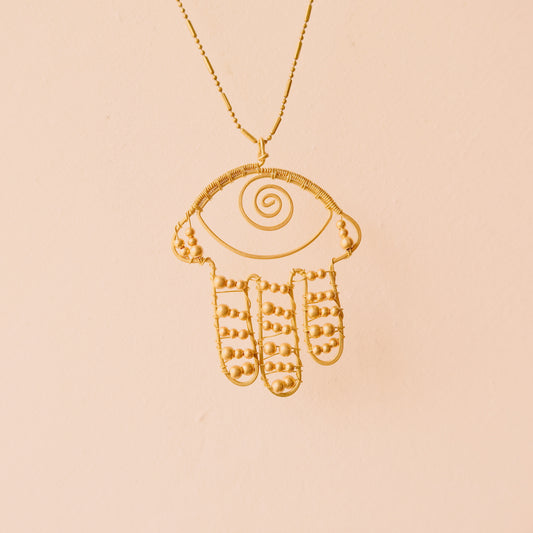 Brass Bead Humsa Necklace