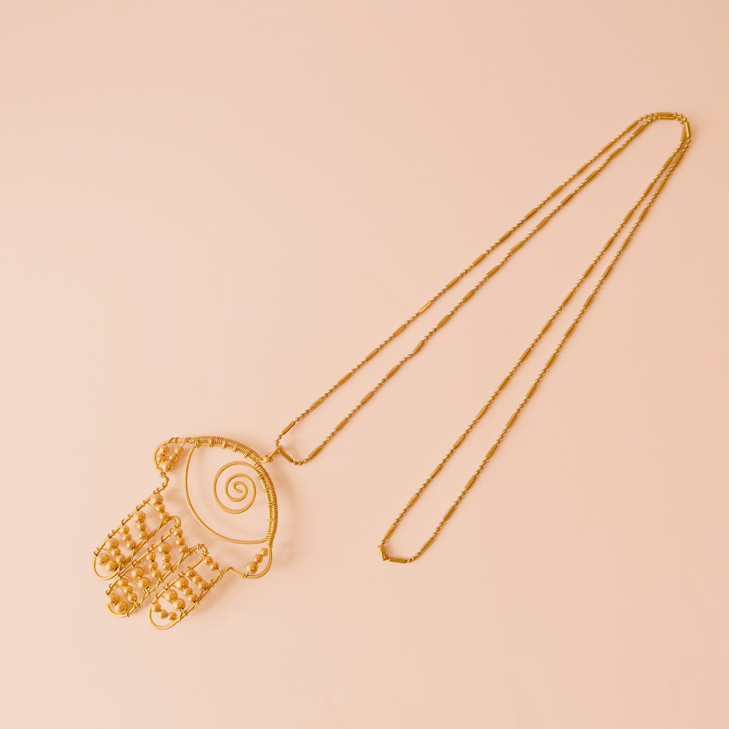 Brass Bead Humsa Necklace