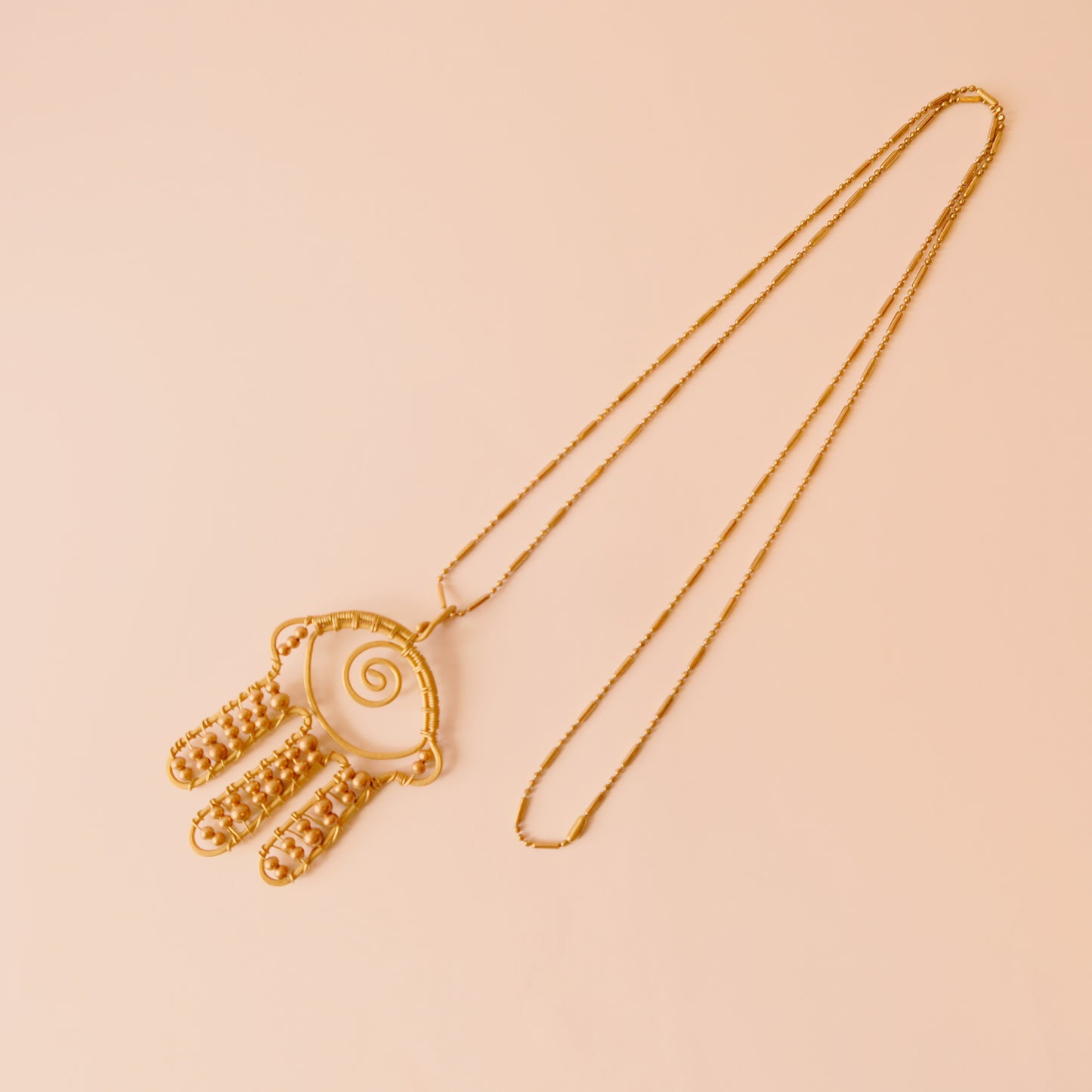 Brass Bead Humsa Necklace