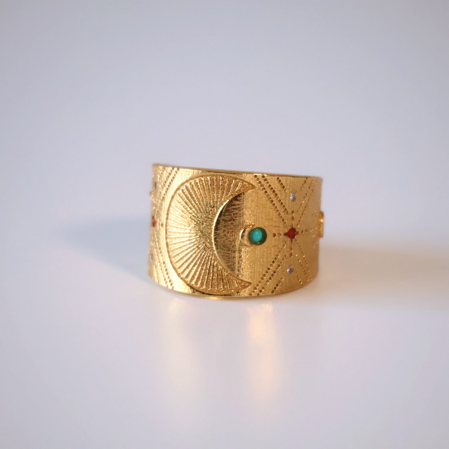 Turquoise and Coral Moon Ring