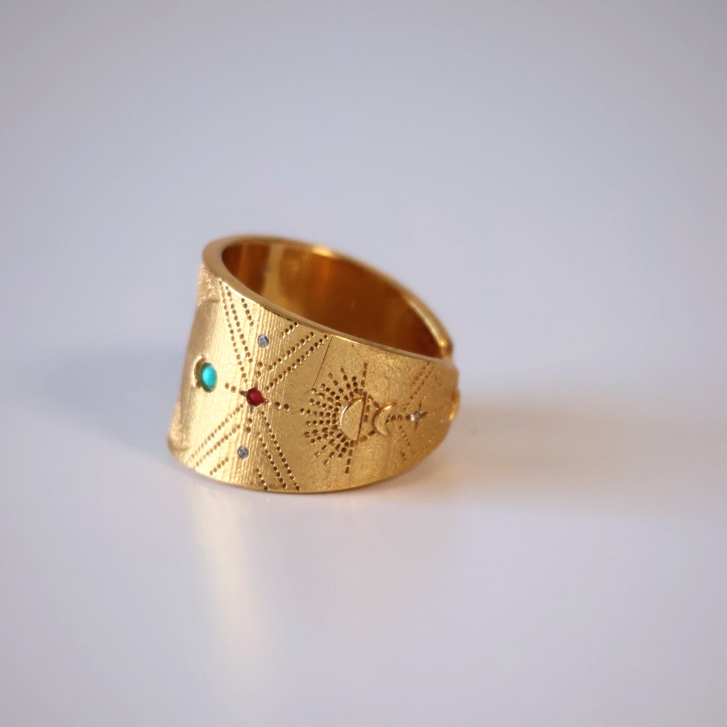 Turquoise and Coral Moon Ring