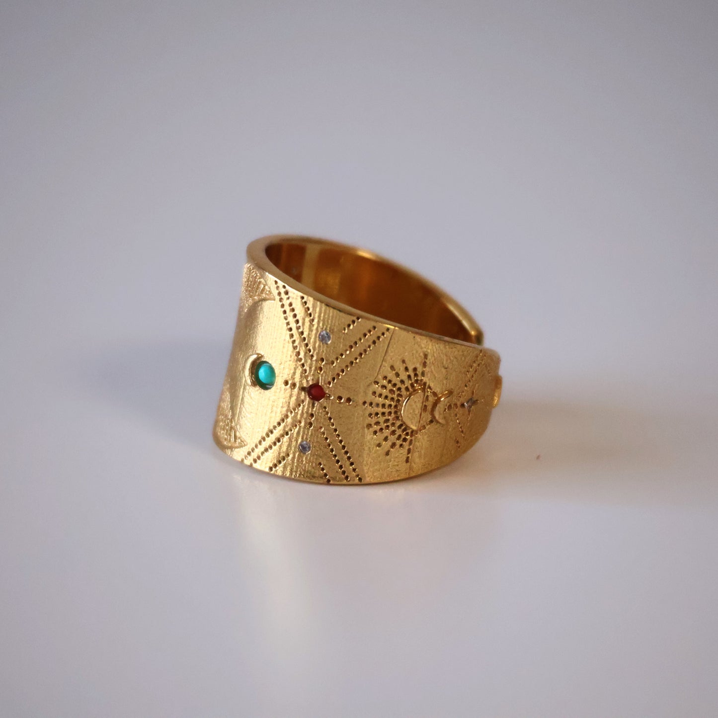 Turquoise and Coral Moon Ring