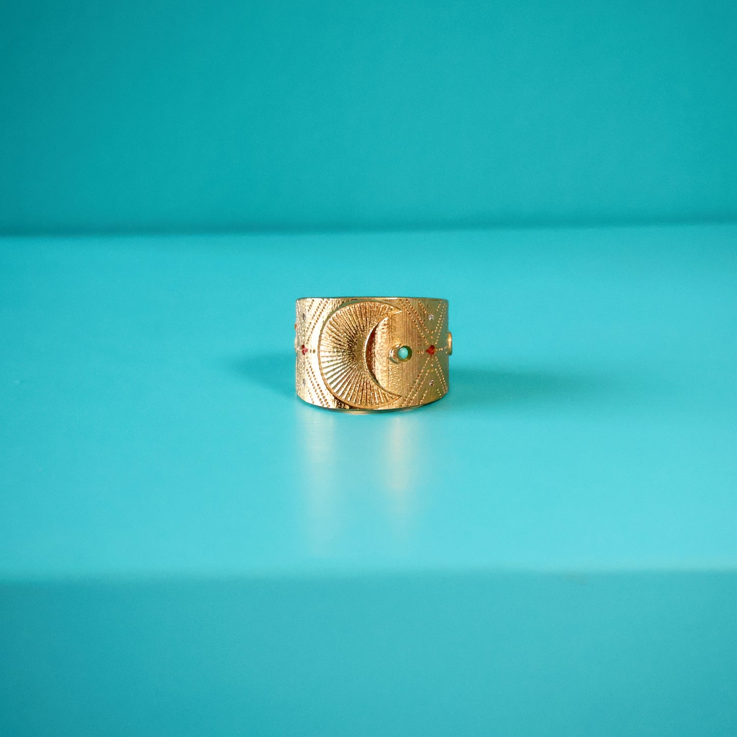 Turquoise and Coral Moon Ring