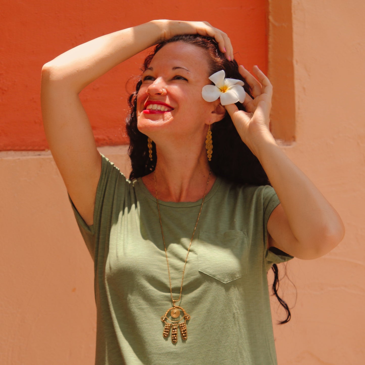 Brass Bead Humsa Necklace