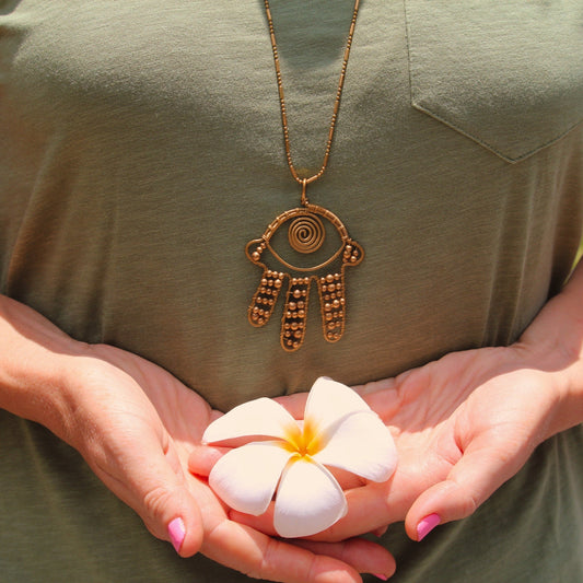 Brass Bead Humsa Necklace