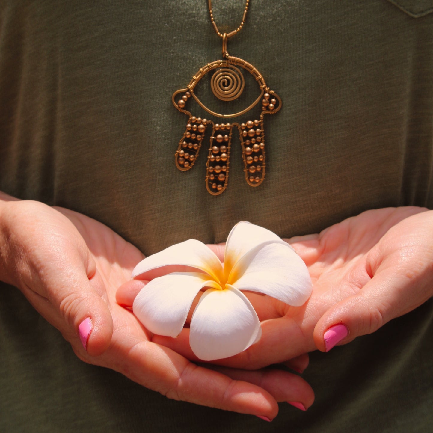 Brass Bead Humsa Necklace