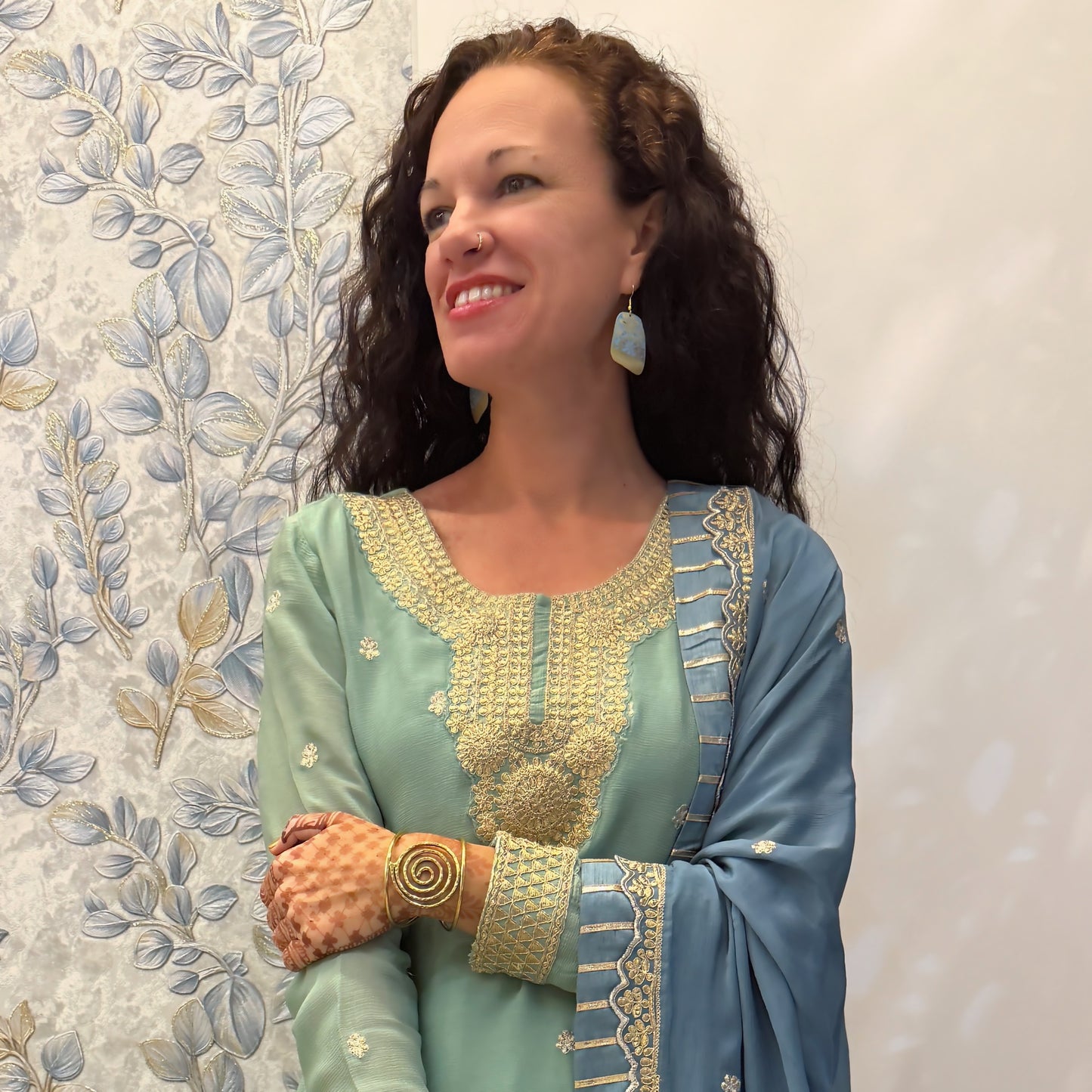 Turquoise Flower Patina Earrings