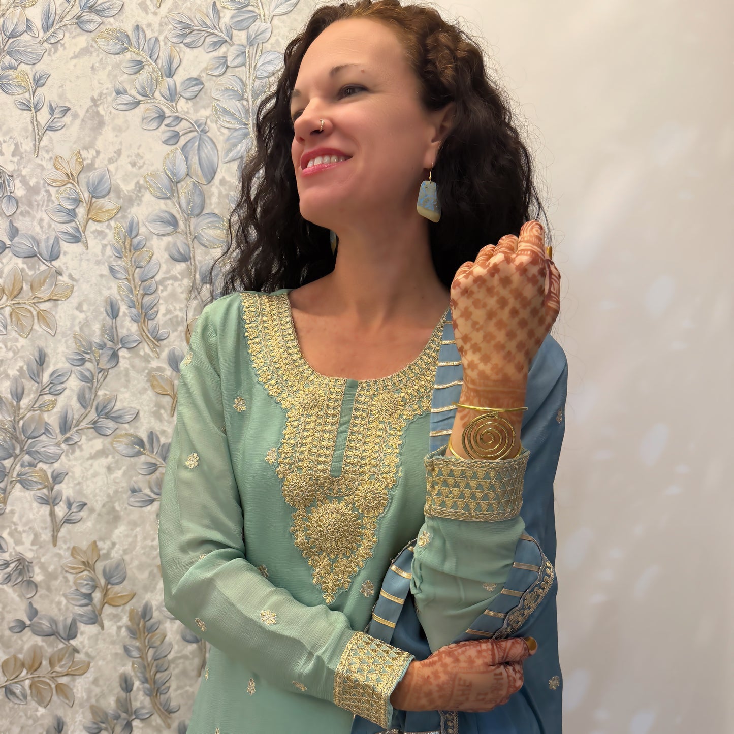 Turquoise Flower Patina Earrings