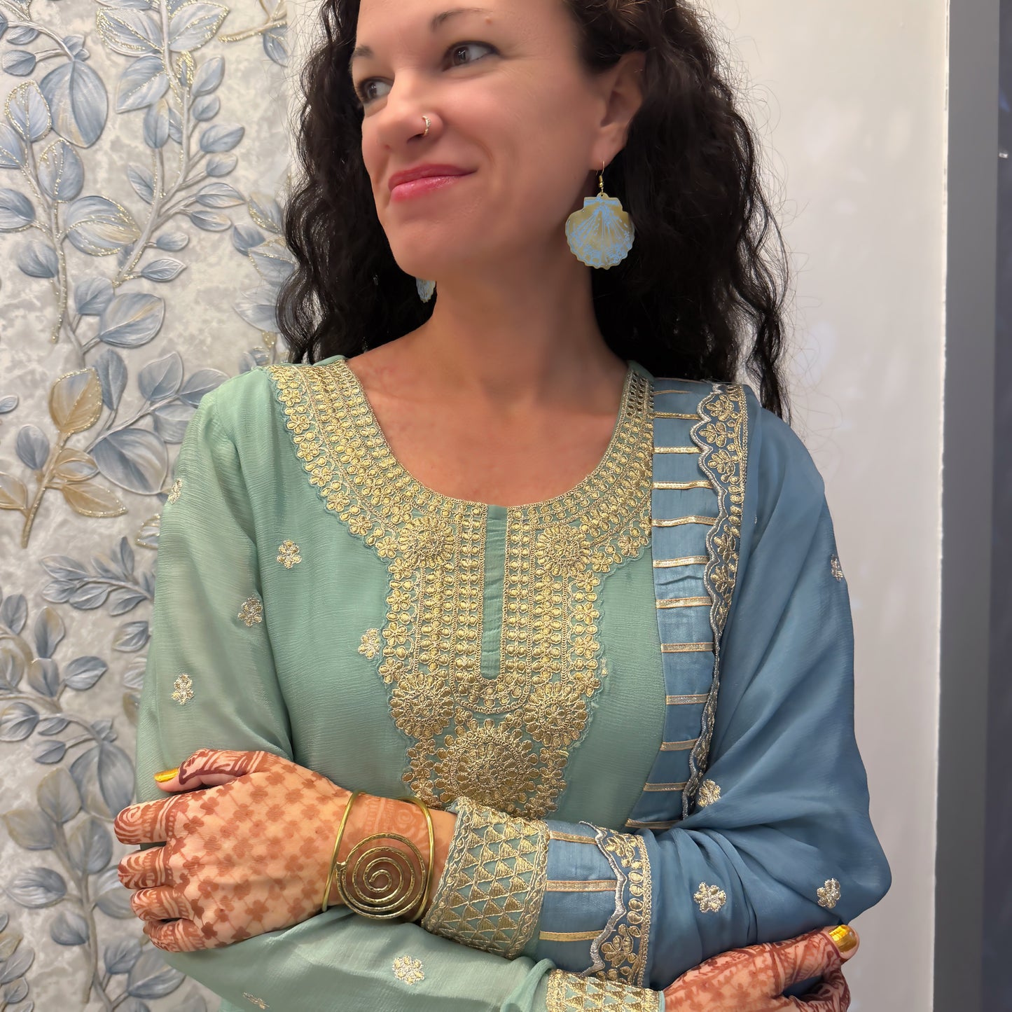 Blue Shell Patina Earrings