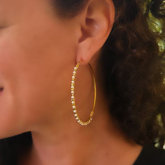 White Agate Gemstone Hoop Earrings