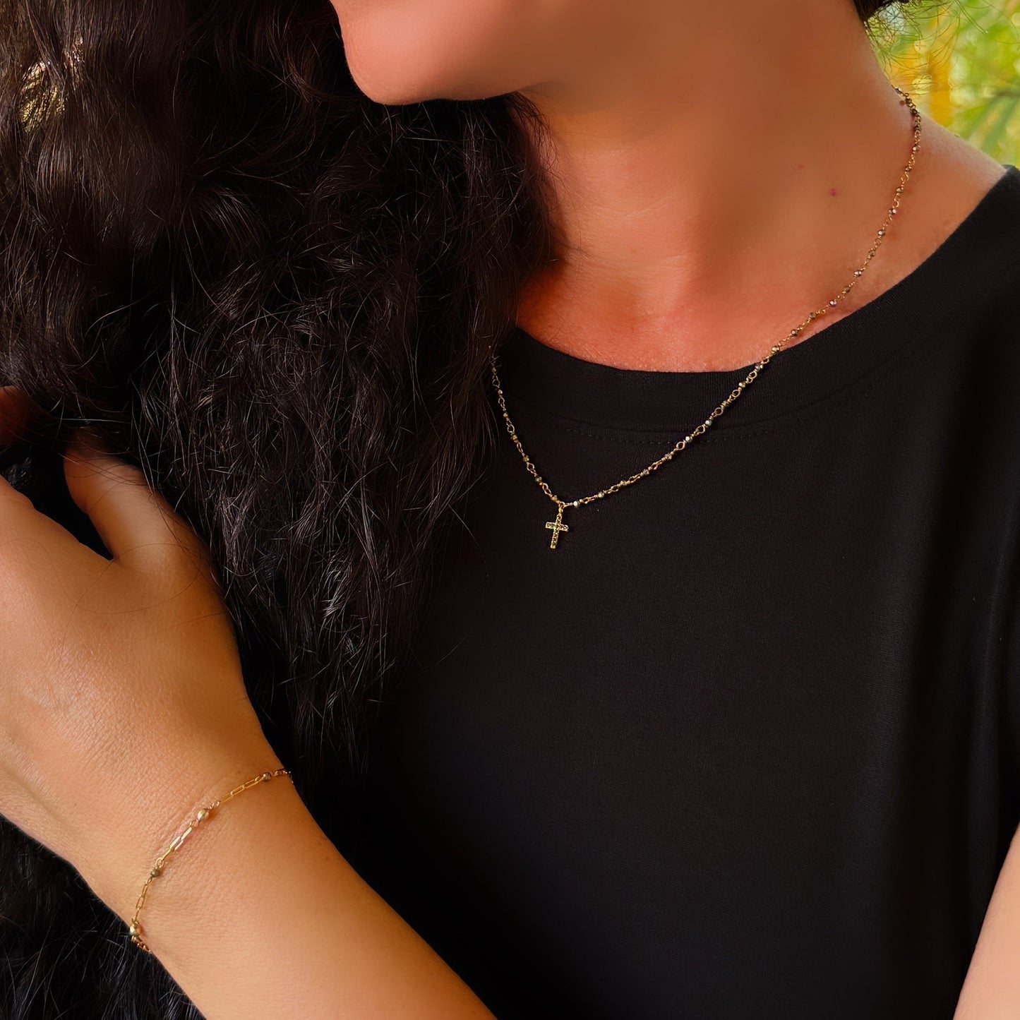 Pyrite Cross Necklace