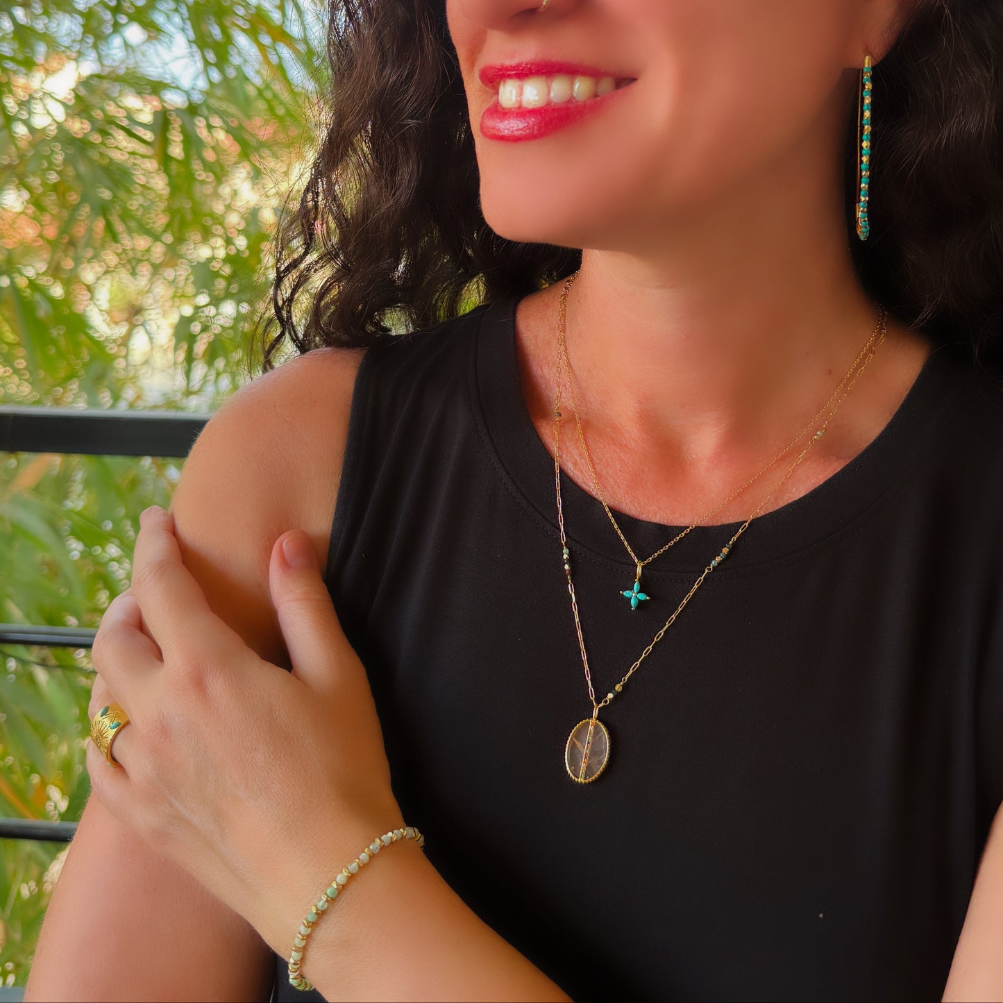 Turquoise Gemstone Hoop Earrings