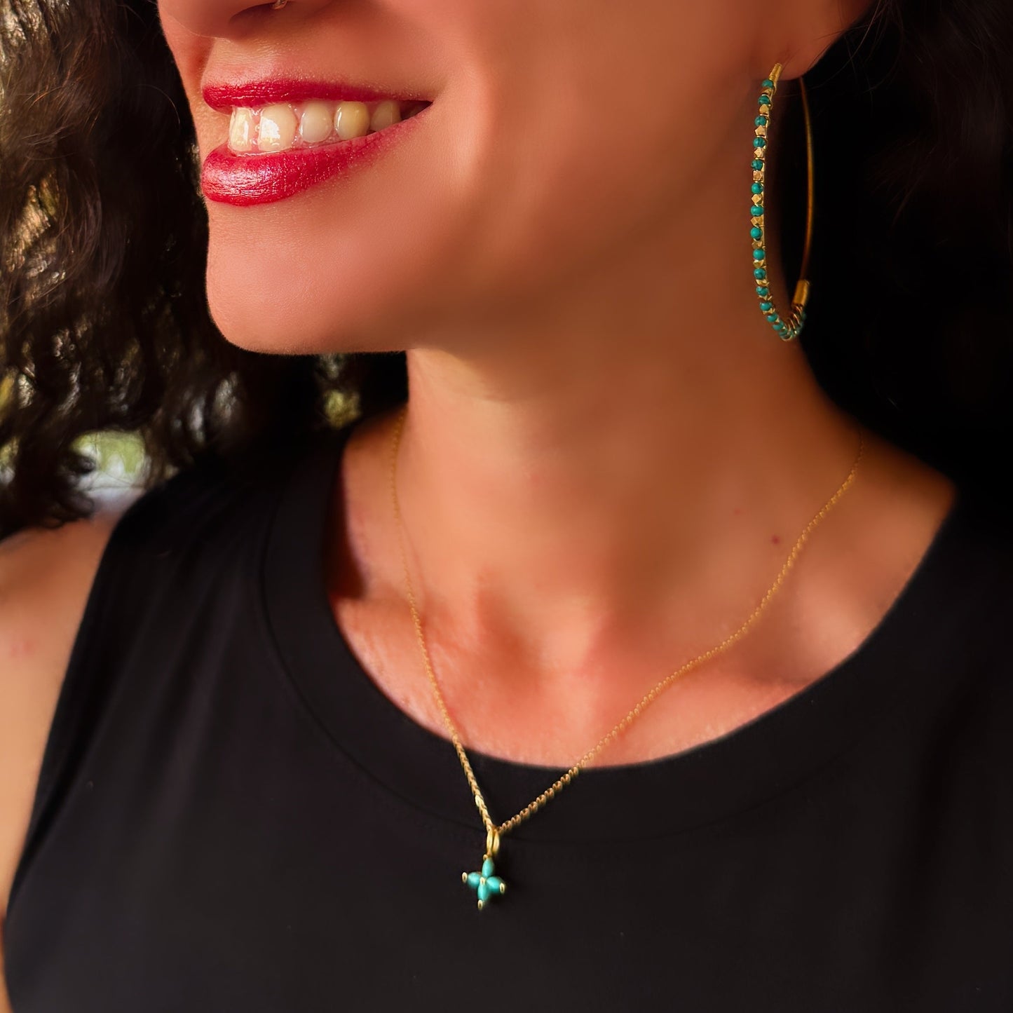 Turquoise Gemstone Hoop Earrings