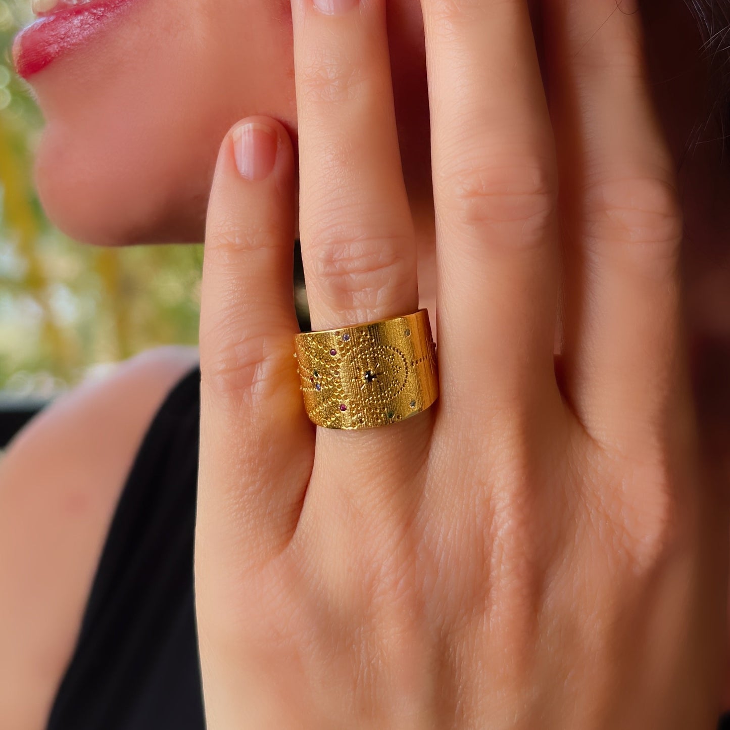 Black Spinel Cosmos Ring
