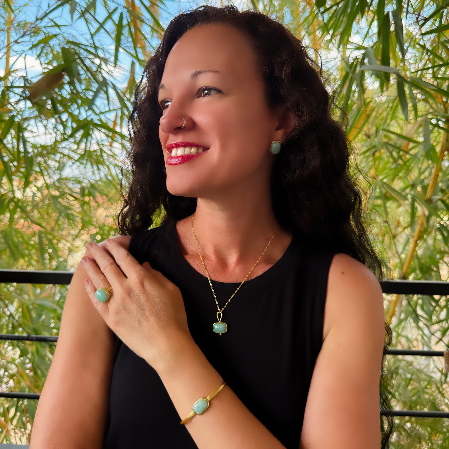 Cabochon Amazonite Cuff Bracelet