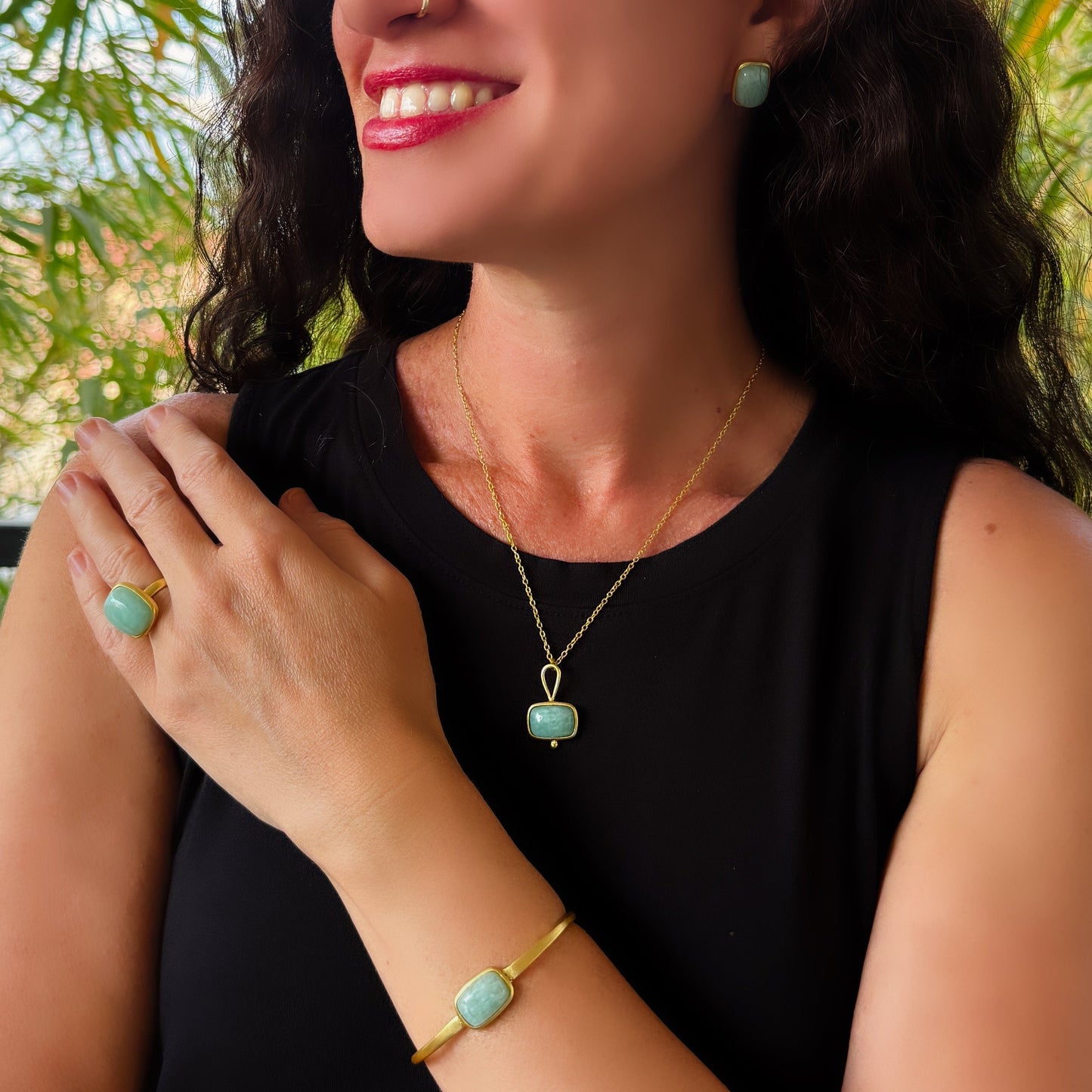Cabochon Amazonite Cuff Bracelet